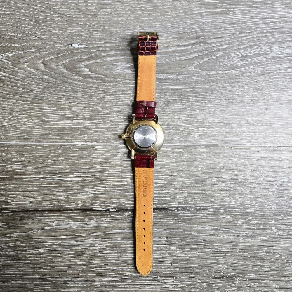 Anne Klein Womens Gold Tone Watch V121E MOP Dial Leather Band Working 7